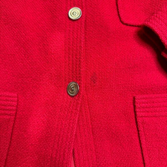 Vintage Chanel Red Tweed 3 Pocket Gold Button Blazer Jacket Size 8-10 - Picture 2 of 11
